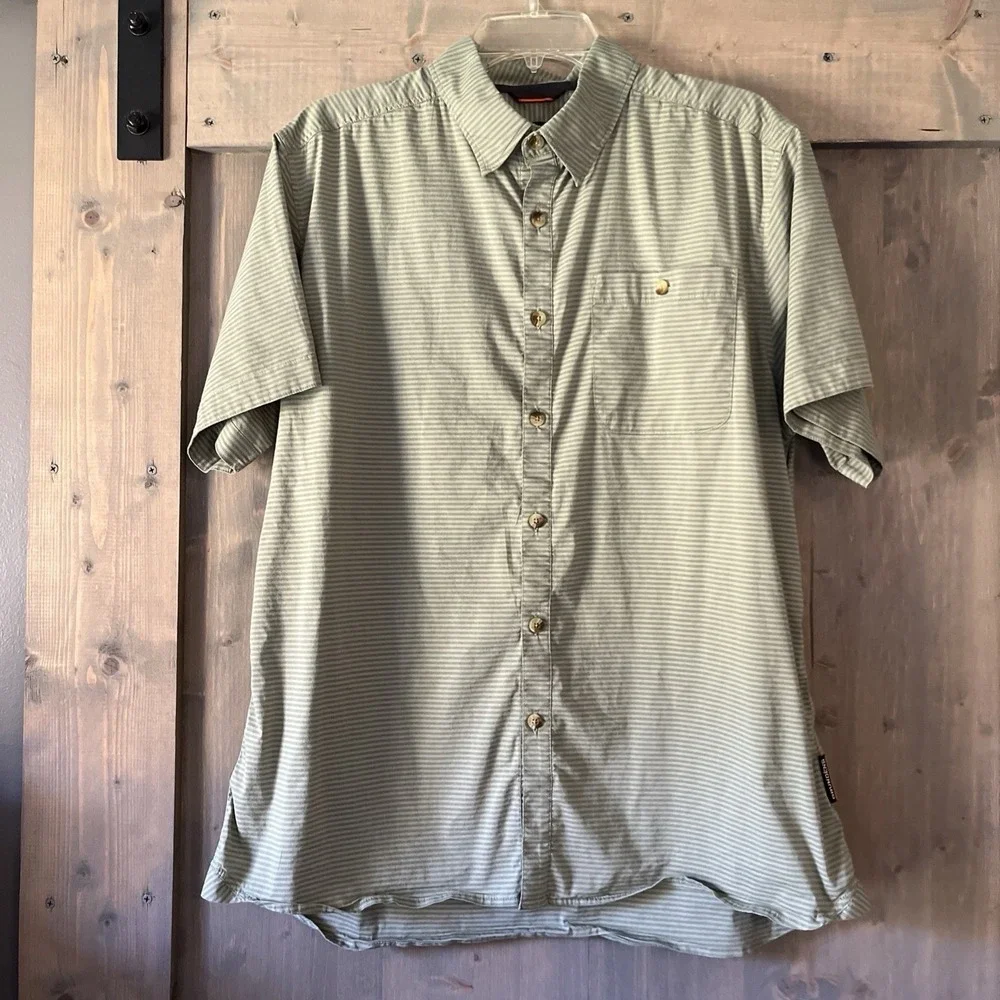 Grundens Men's Platform SS Shirt Tea Lichen Green Men's size Large Striped - Picture 2 of 10